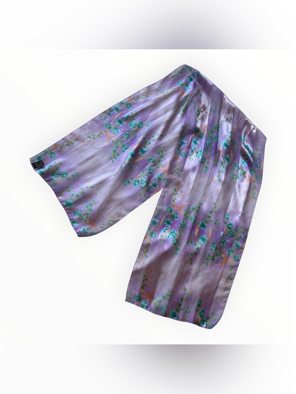 Lavender Floral Satin Scarf - Women's Lightweight Wrap